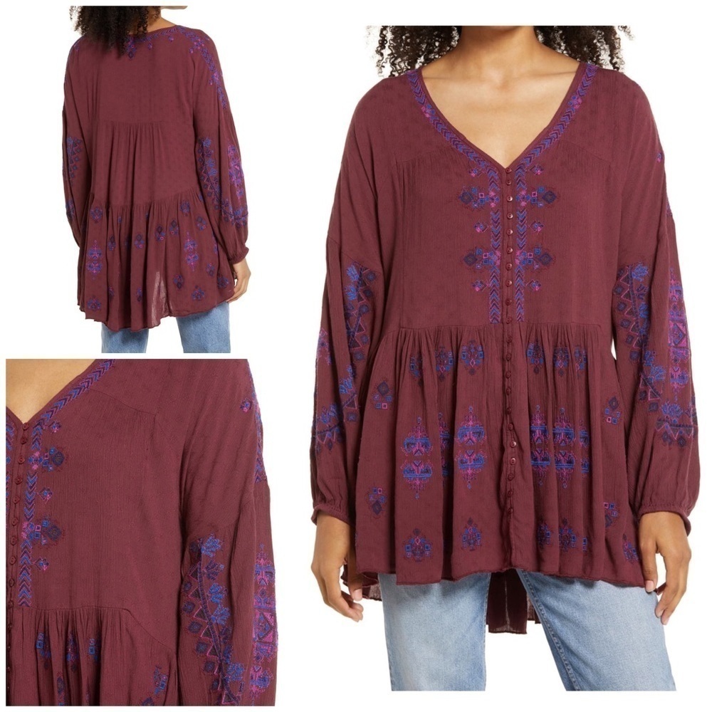 NWT Free People Arianna Embroidered Tunic Dress S​​​​​​​